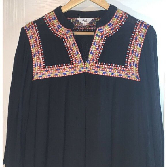 Jack by BB Dakota Boho Black Embroidered Pullover Shift Dress Size Medium - Picture 3 of 7